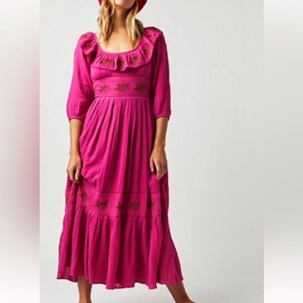Free People NWT Pink Maxi/MIDI Embroidered Dress
